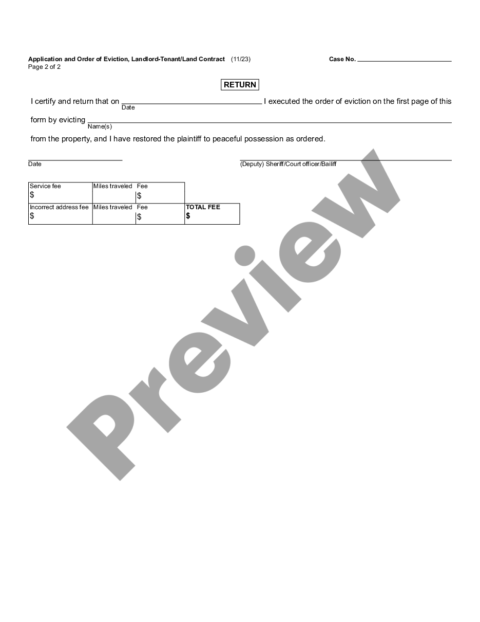 page 1 Order of Eviction, Landlord - Tenant - Land Contract preview