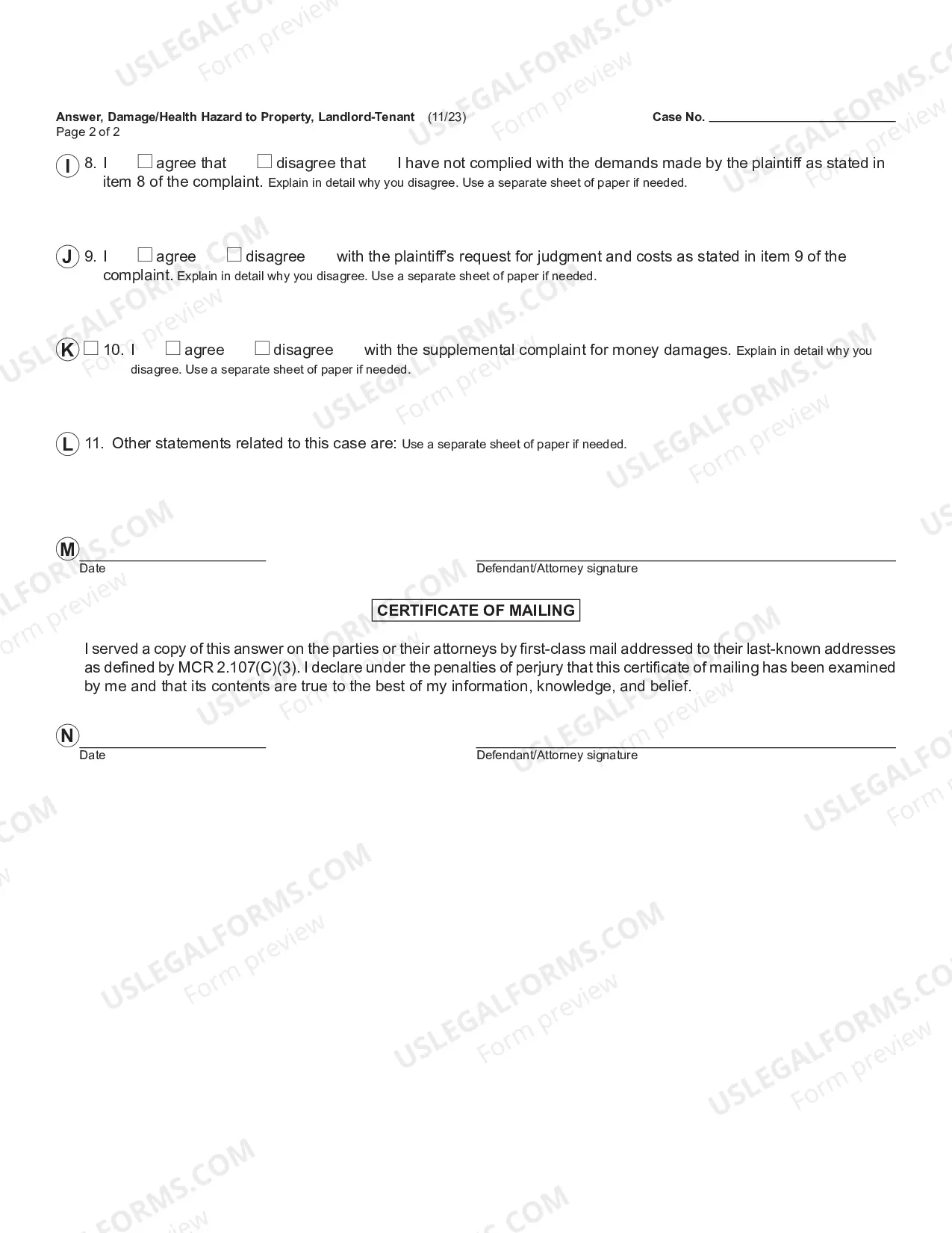 Preview Answer, Damage/Health Hazard to Property, Landlord-Tenant