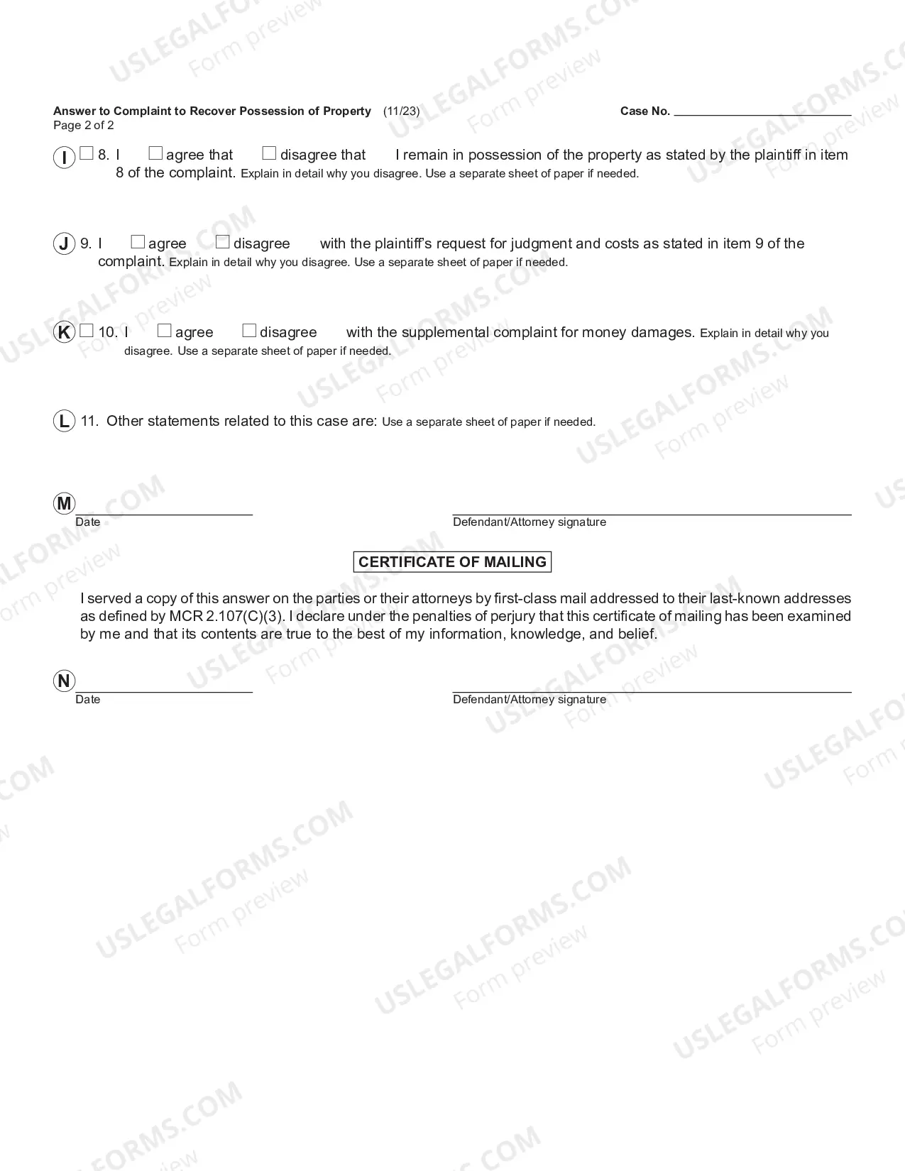 Preview Answer to Complaint to Recover Possession of Property