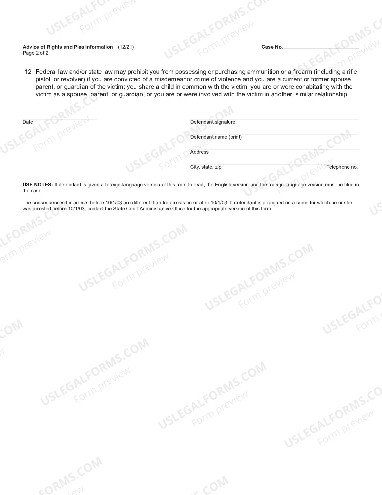 Preview Advice of Rights and Plea Information (also available in Arabic, Chinese, Hmong, Korean, Russian, and Spanish)