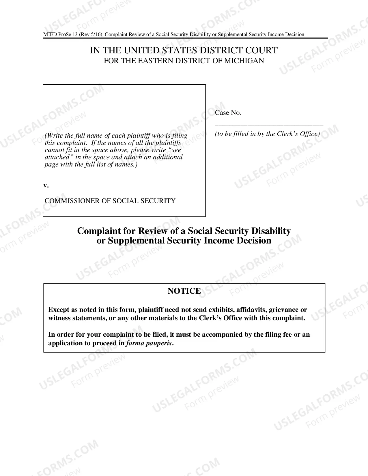 Preview Complaint For Review of A Social Security Disability