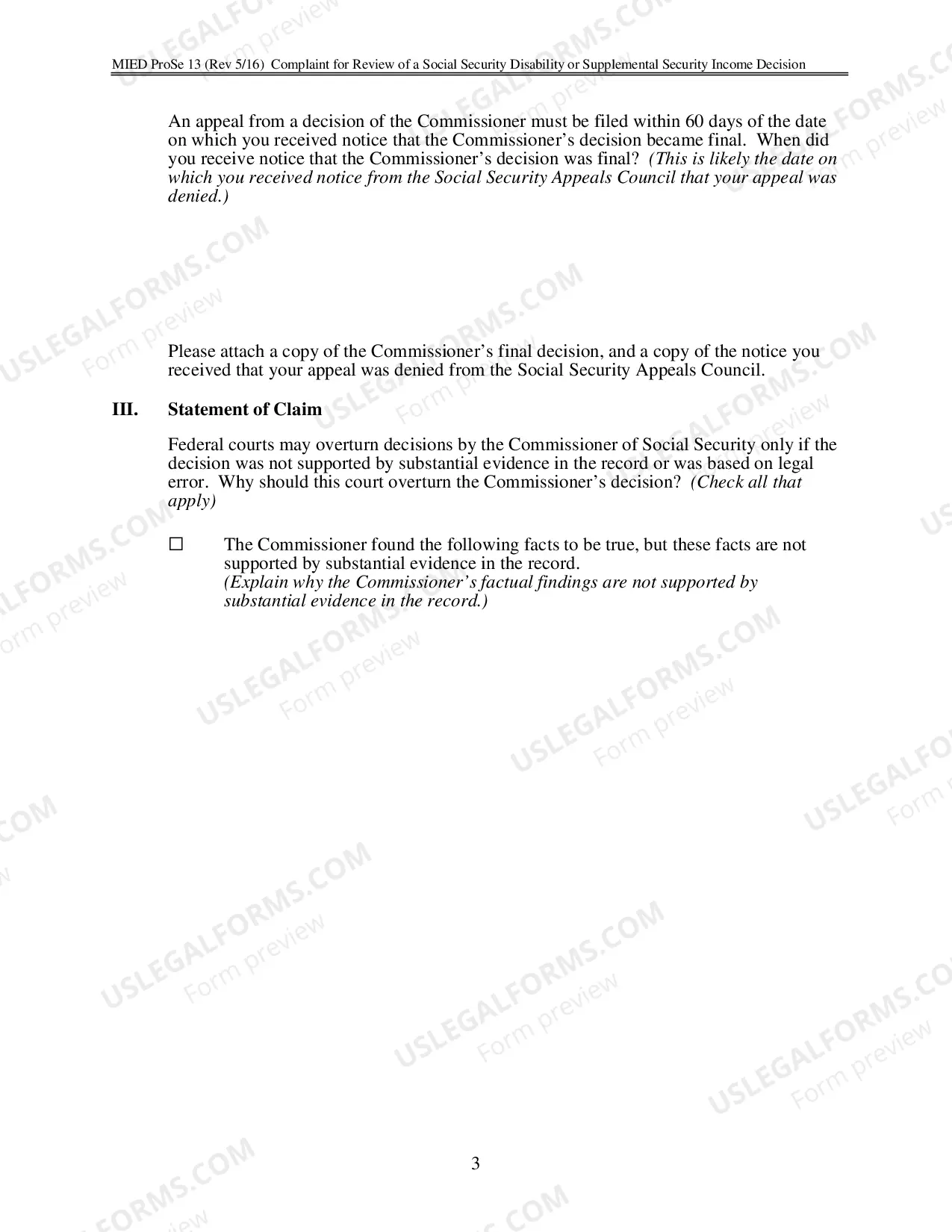 Preview Complaint For Review of A Social Security Disability