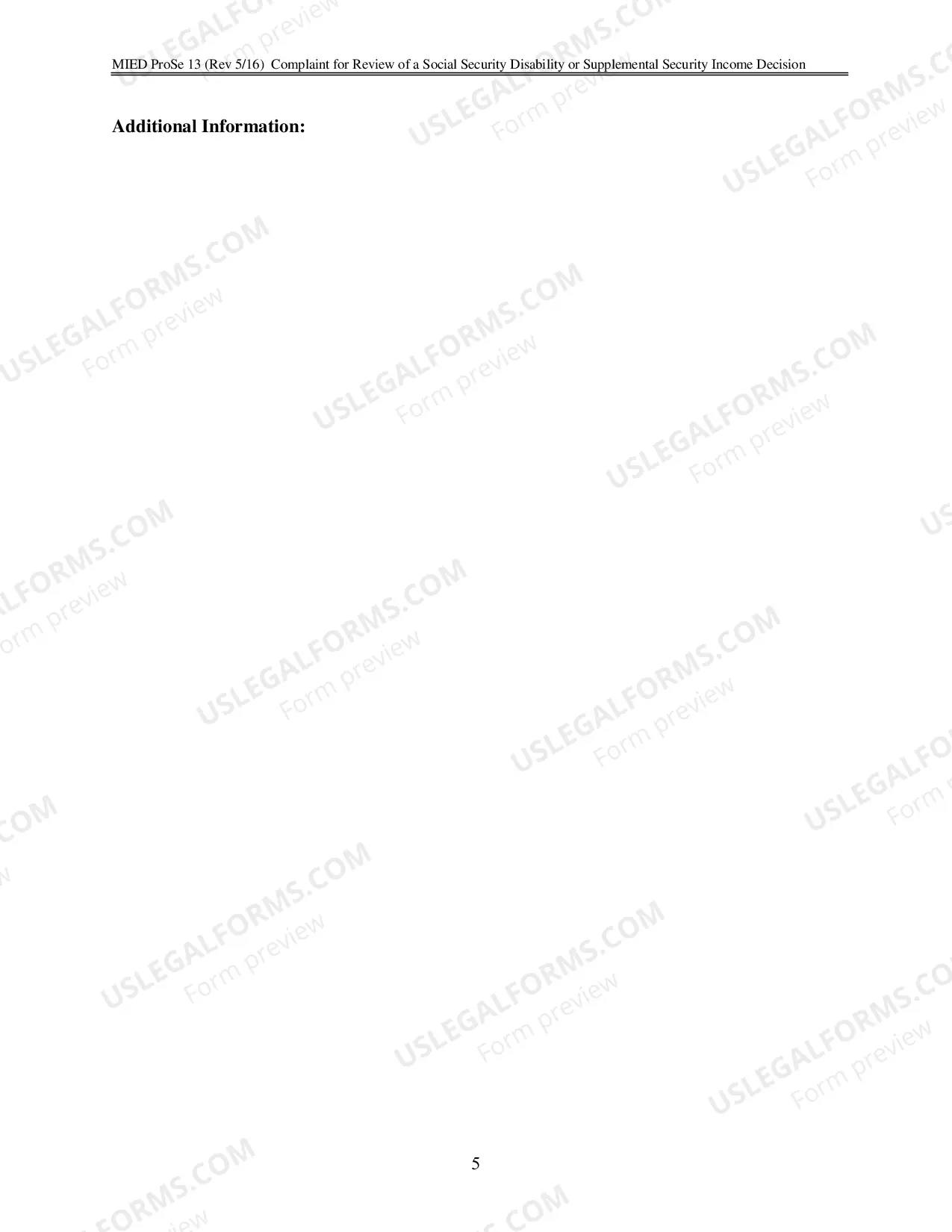 Preview Complaint For Review of A Social Security Disability