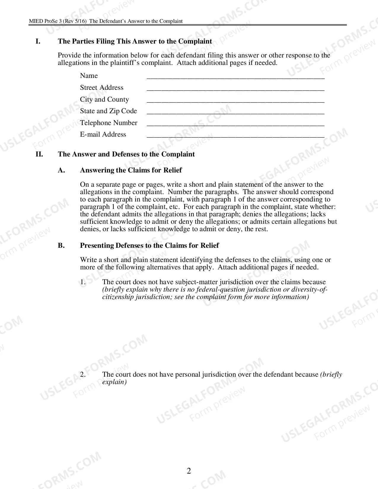 Preview Defendants Answer To The Complaint