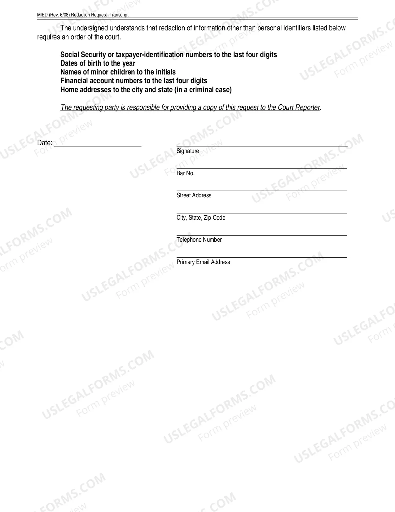 Preview Redaction Request Transcript