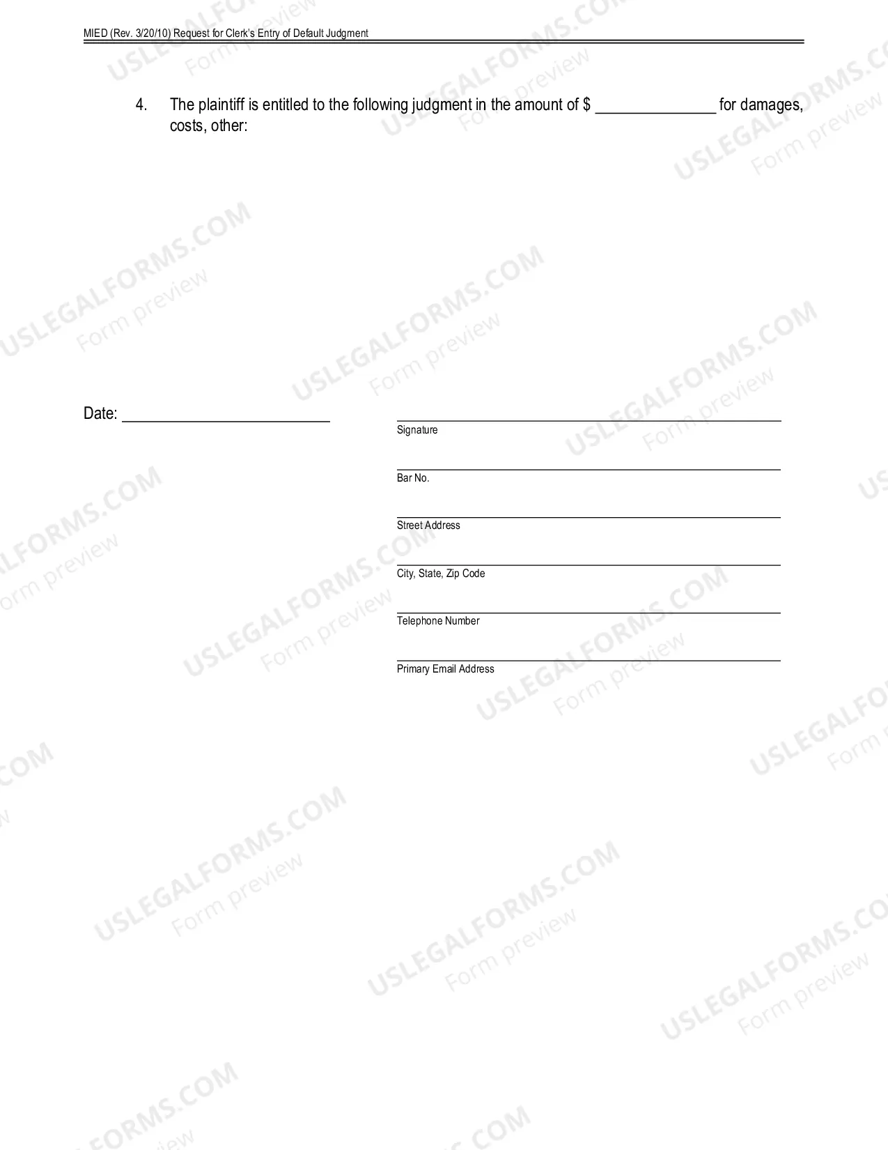 Preview Request For Clerks Entry of Default Judgment