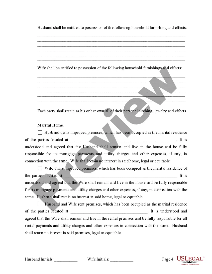 Preview Marital Domestic Separation and Property Settlement Agreement Minor Children no Joint Property or Debts where Divorce Action Filed