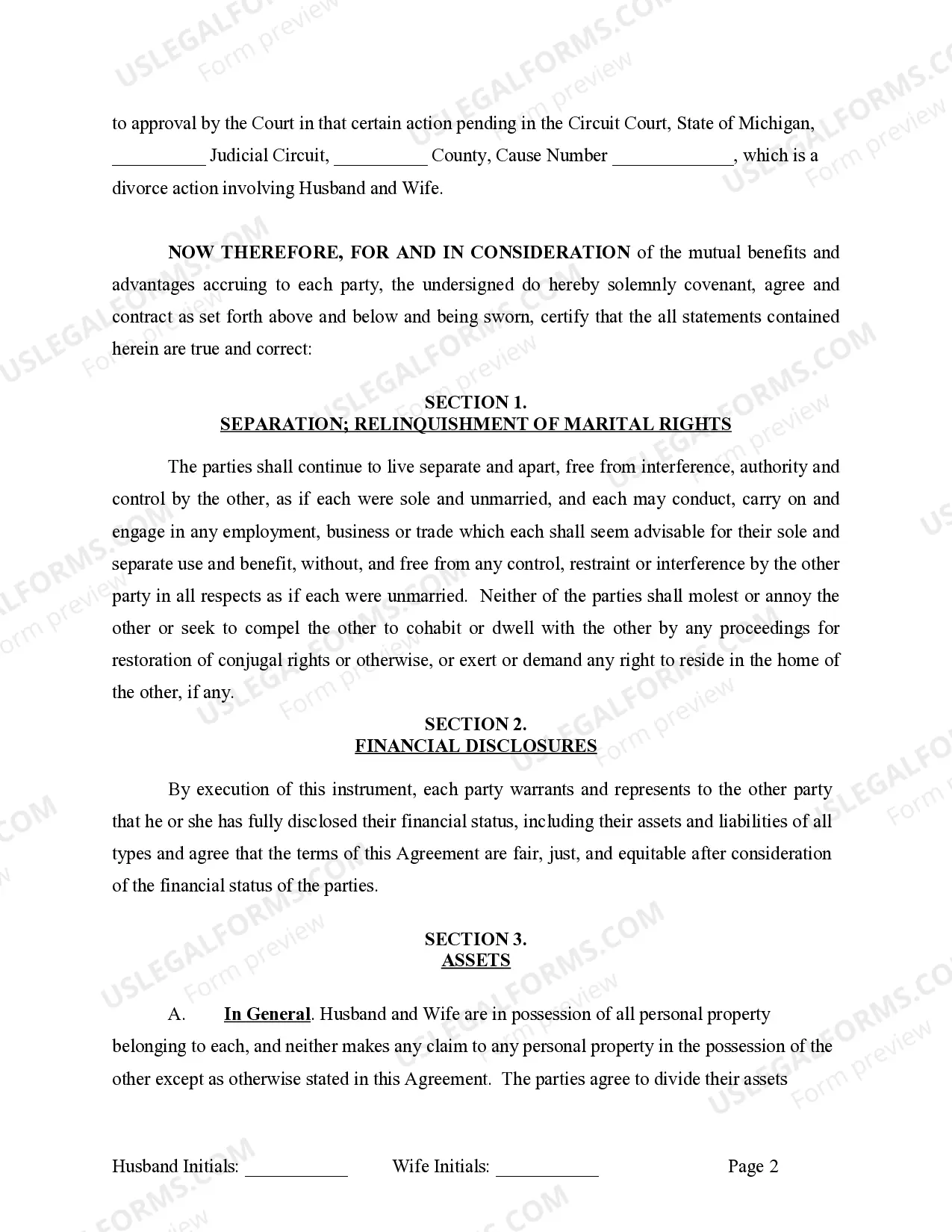 Preview Marital Domestic Separation and Property Settlement Agreement Minor Children Parties May have Joint Property or Debts where Divorce Action Filed