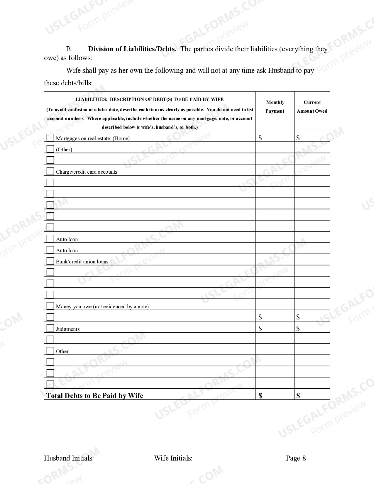 Preview Marital Domestic Separation and Property Settlement Agreement Minor Children Parties May have Joint Property or Debts where Divorce Action Filed