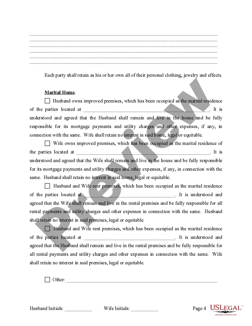 Preview Marital Domestic Separation and Property Settlement Agreement for persons with no Children, no Joint Property, or Debts Effective Immediately