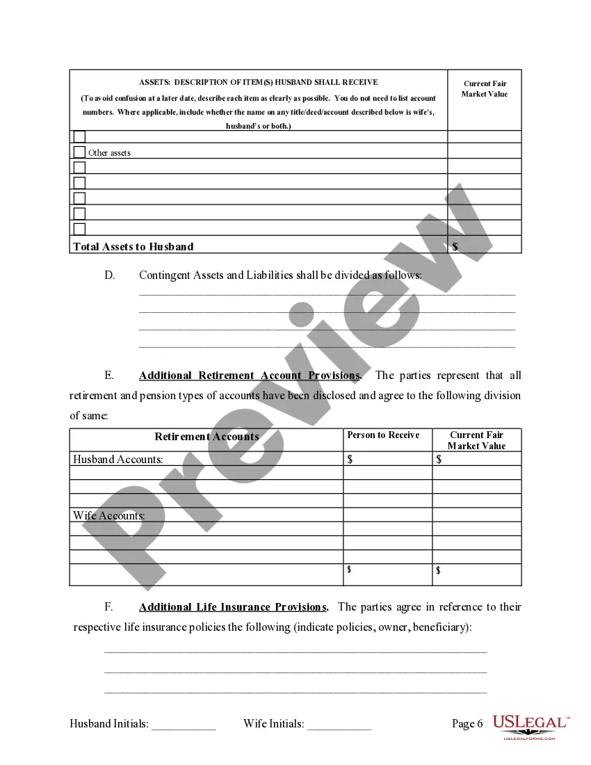 Preview Marital Domestic Separation and Property Settlement Agreement no Children parties may have Joint Property or Debts where Divorce Action Filed