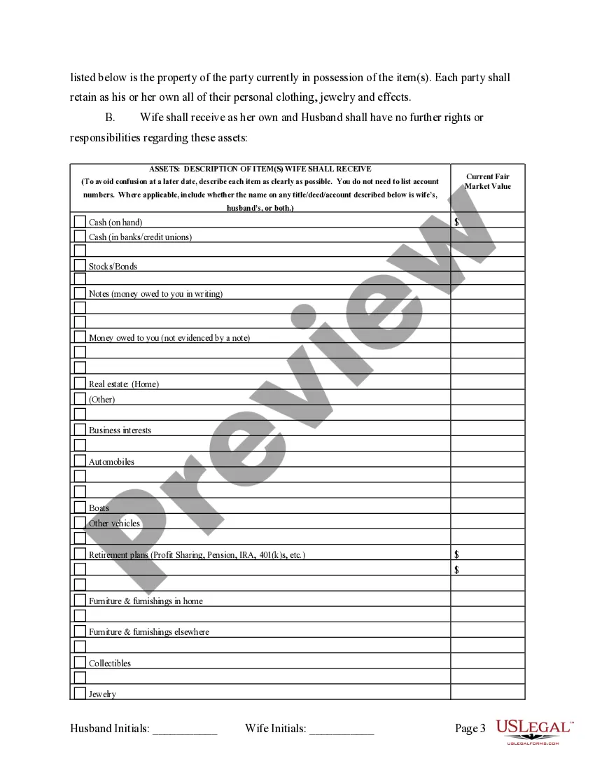 Preview Marital Domestic Separation and Property Settlement Agreement no Children parties may have Joint Property or Debts Effective Immediately