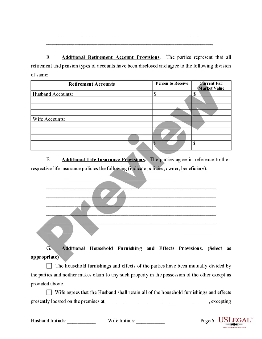 Preview Marital Domestic Separation and Property Settlement Agreement no Children parties may have Joint Property or Debts Effective Immediately