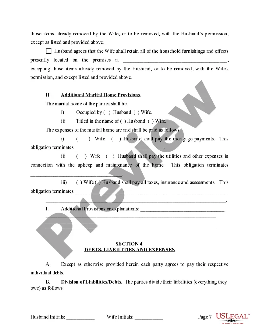 Preview Marital Domestic Separation and Property Settlement Agreement no Children parties may have Joint Property or Debts Effective Immediately