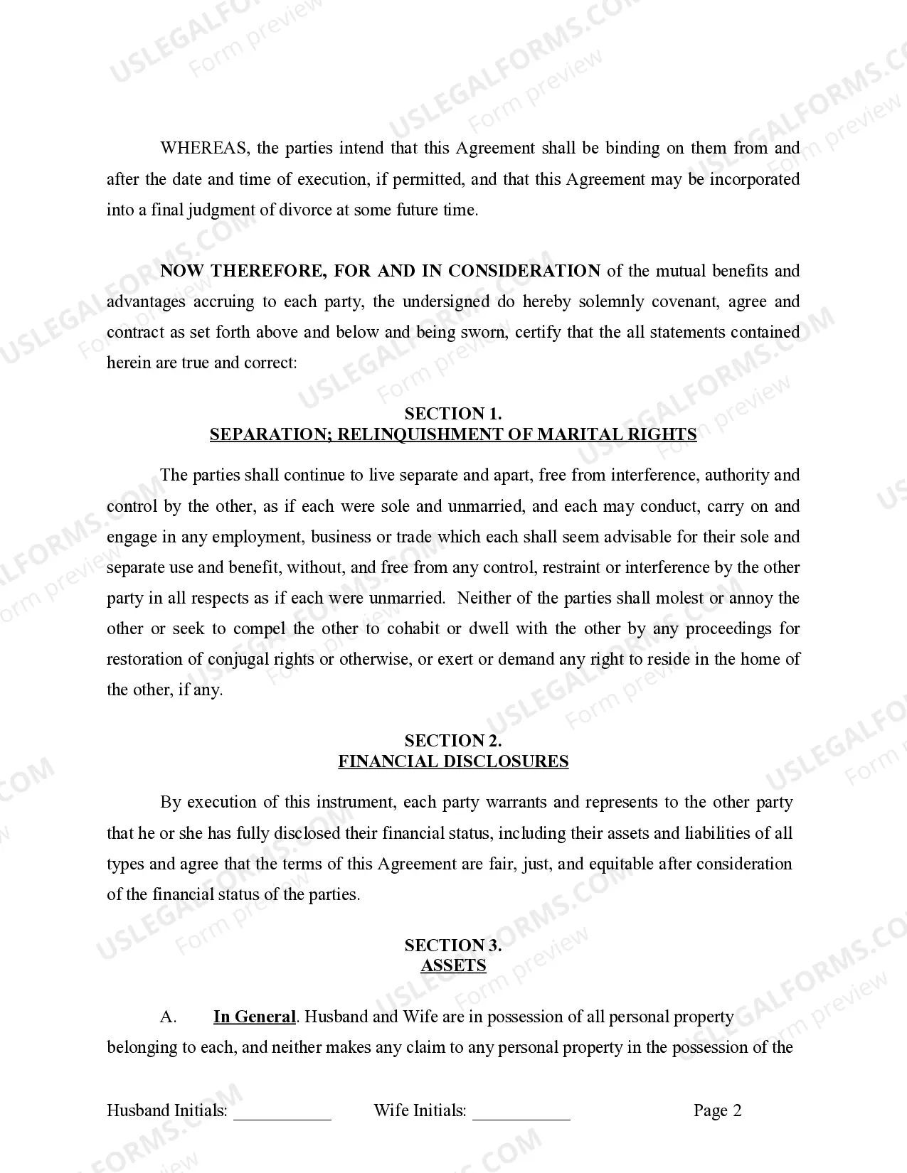 Preview Marital Domestic Separation and Property Settlement Agreement Adult Children Parties May have Joint Property or Debts effective Immediately