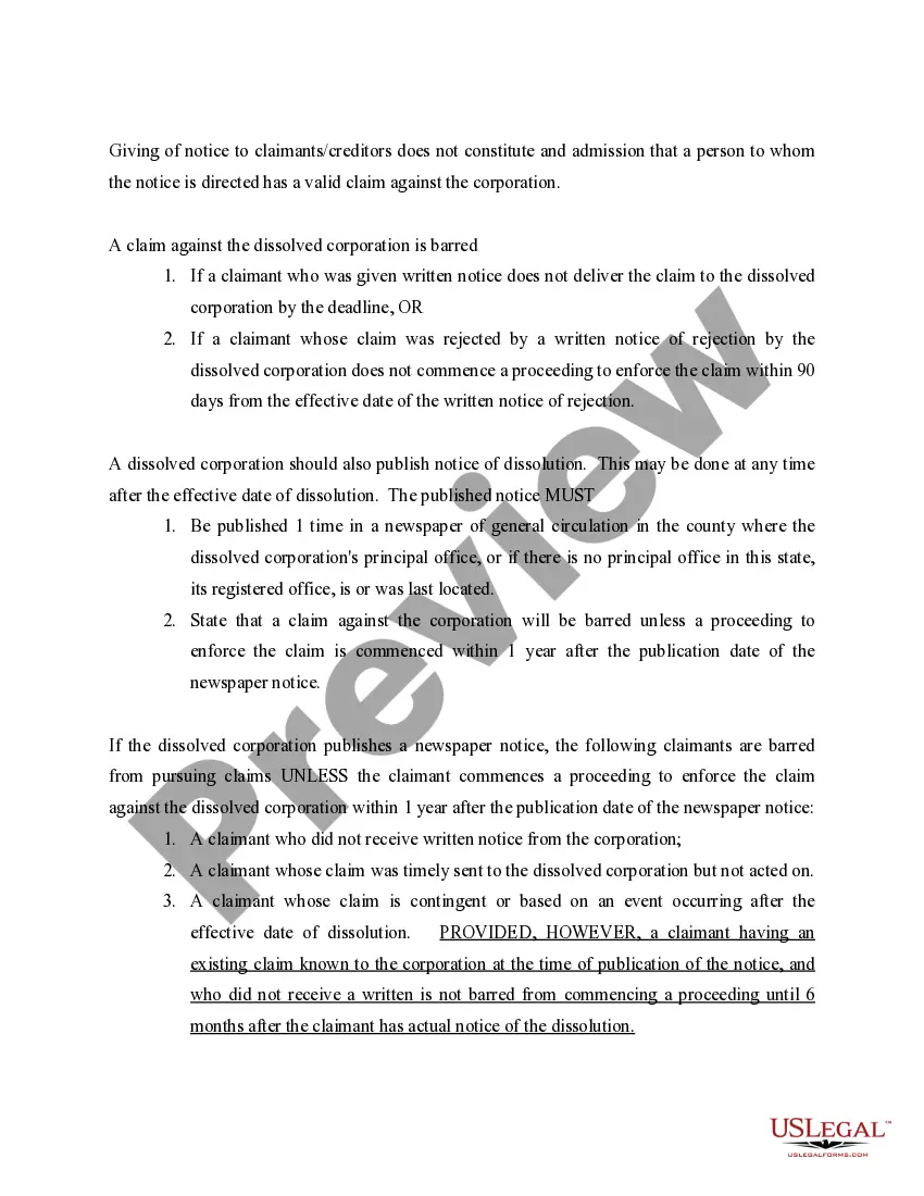 Preview Michigan Dissolution Package to Dissolve Corporation