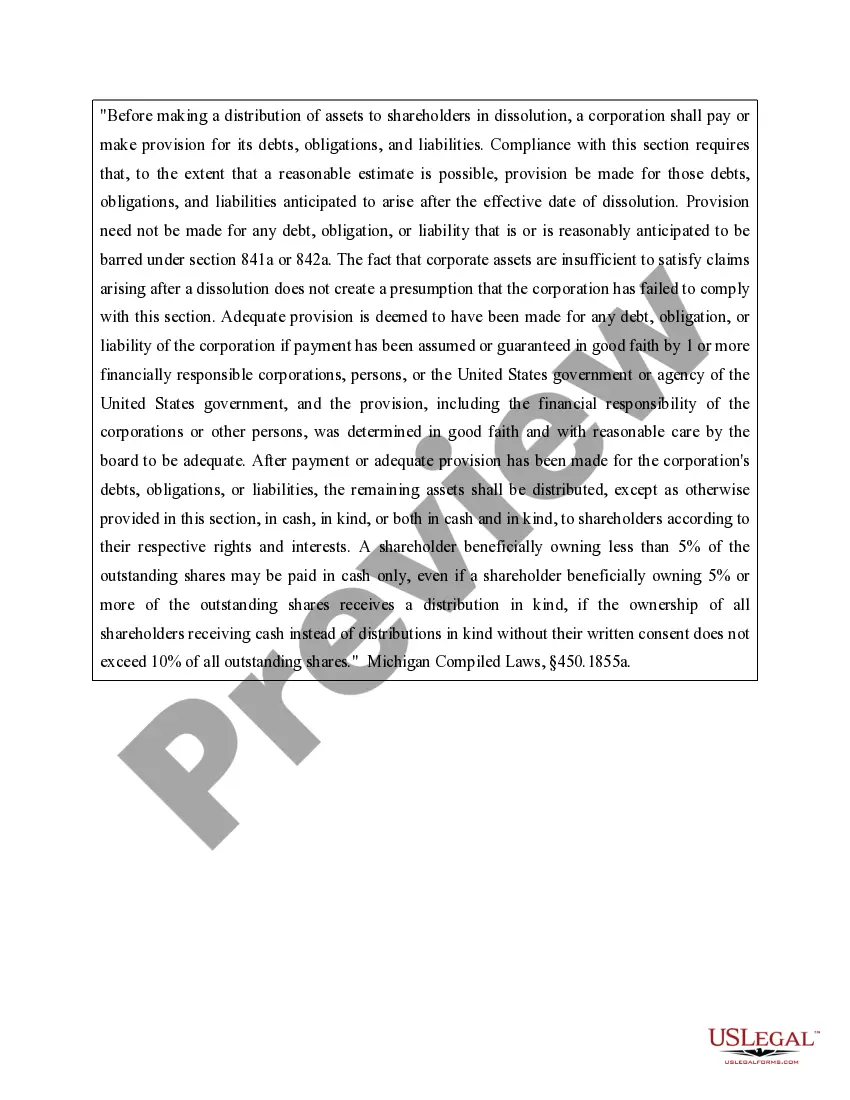 Preview Michigan Dissolution Package to Dissolve Corporation