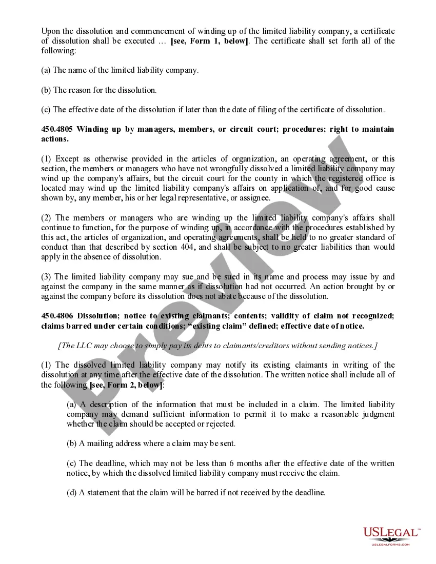 Get Michigan Dissolution Package to Dissolve Limited Liability Company LLC Preview Michigan Dissolution Package to Dissolve Limited Liability Company LLC