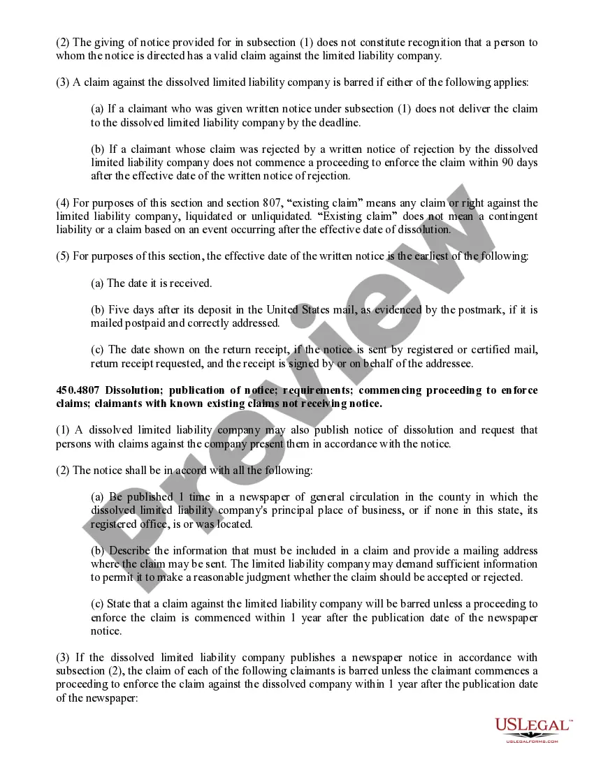 Get Michigan Dissolution Package to Dissolve Limited Liability Company LLC Preview Michigan Dissolution Package to Dissolve Limited Liability Company LLC