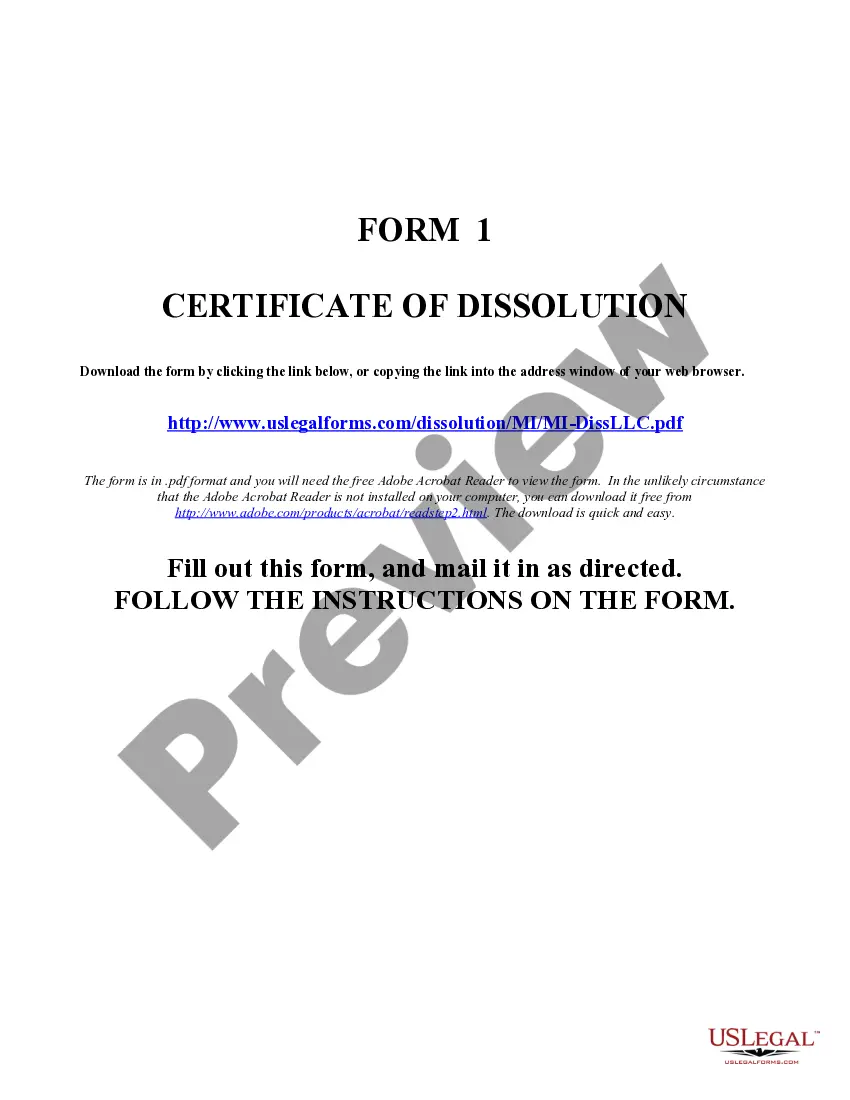 Get Michigan Dissolution Package to Dissolve Limited Liability Company LLC Preview Michigan Dissolution Package to Dissolve Limited Liability Company LLC