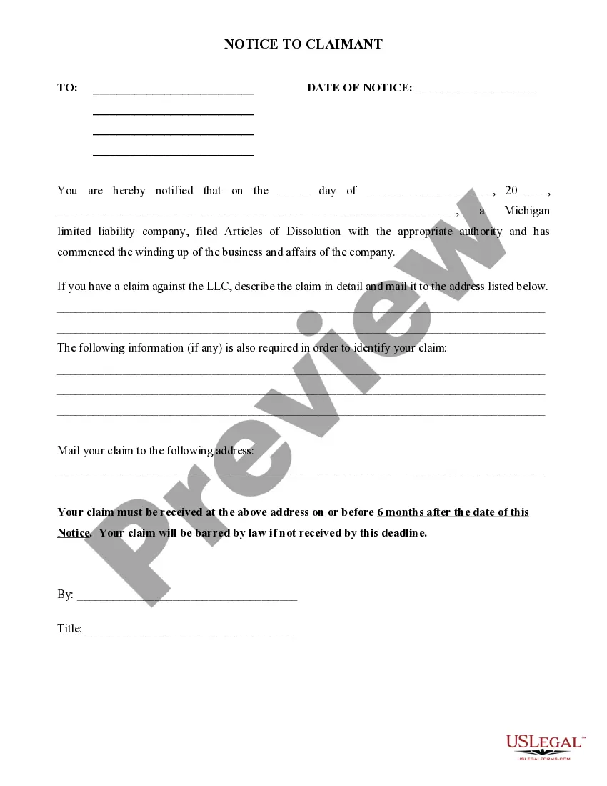 Get Michigan Dissolution Package to Dissolve Limited Liability Company LLC Preview Michigan Dissolution Package to Dissolve Limited Liability Company LLC