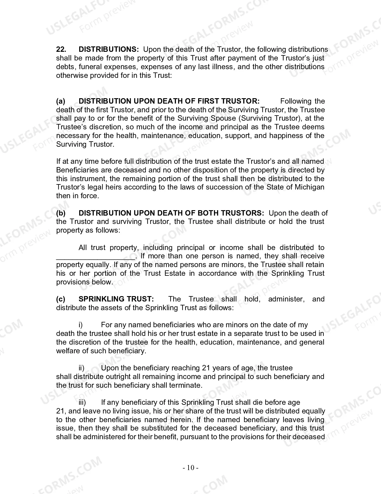 Preview Revocable Living Trust for Husband and Wife with No Children