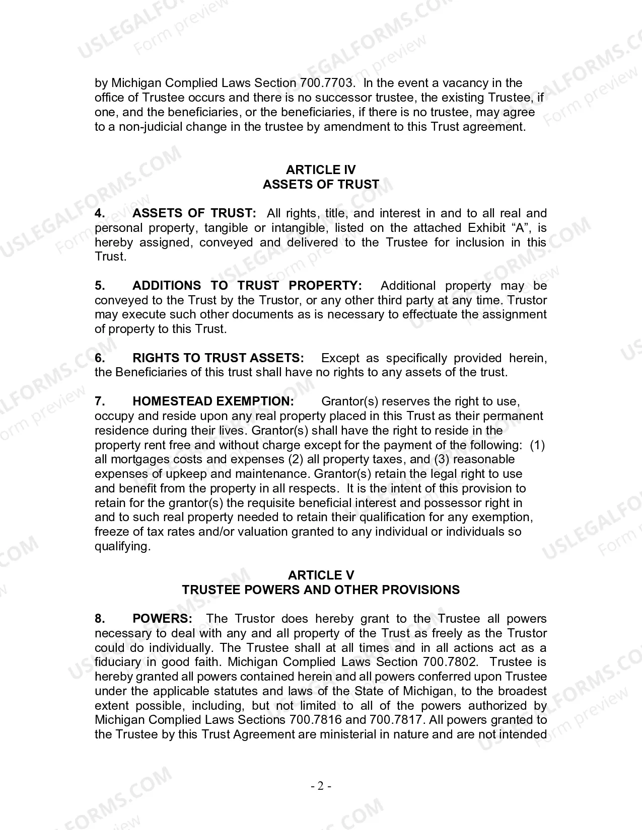 Preview Revocable Living Trust for Husband and Wife with No Children