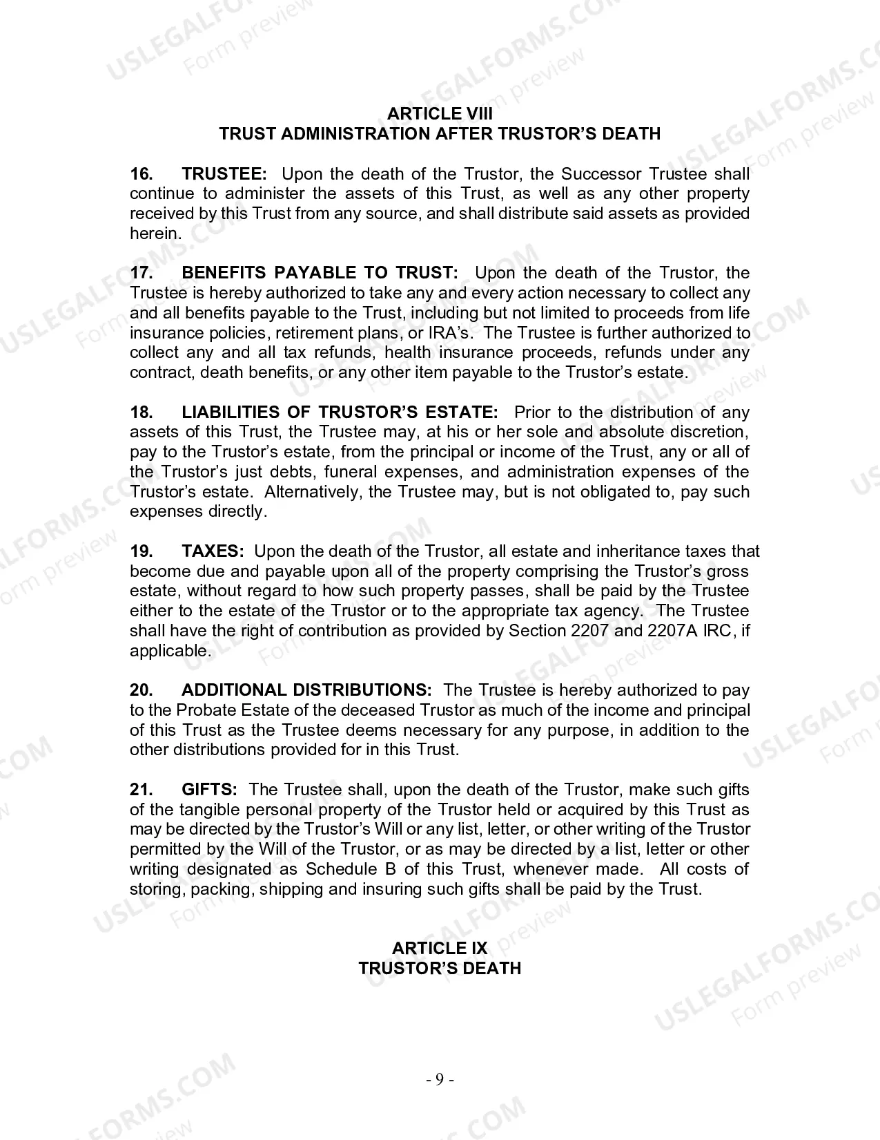 Preview Revocable Living Trust for Husband and Wife with No Children