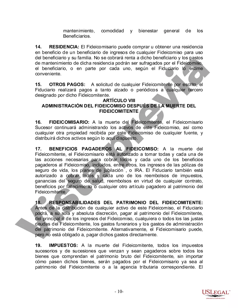 Preview Fideicomiso en Vida para Individuos Solteros, Divorciados o Viudos (o Viudos) sin Hijos