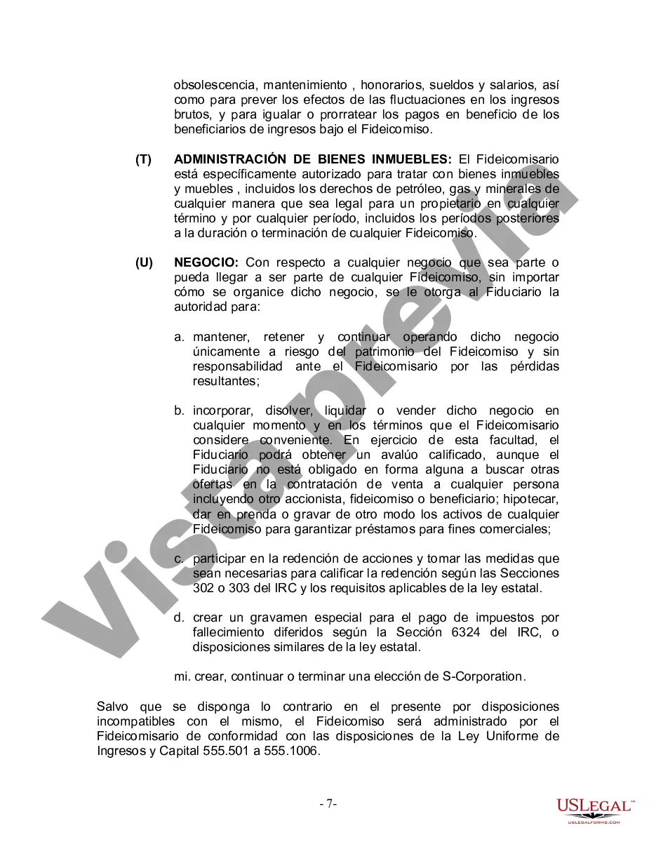 Preview Fideicomiso en Vida para Individuos Solteros, Divorciados o Viudos (o Viudos) sin Hijos