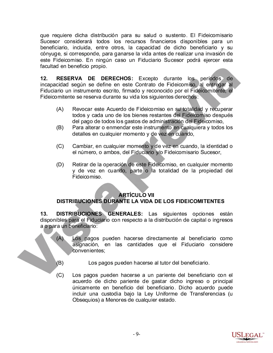Preview Fideicomiso en Vida para Individuos Solteros, Divorciados o Viudos (o Viudos) con Hijos