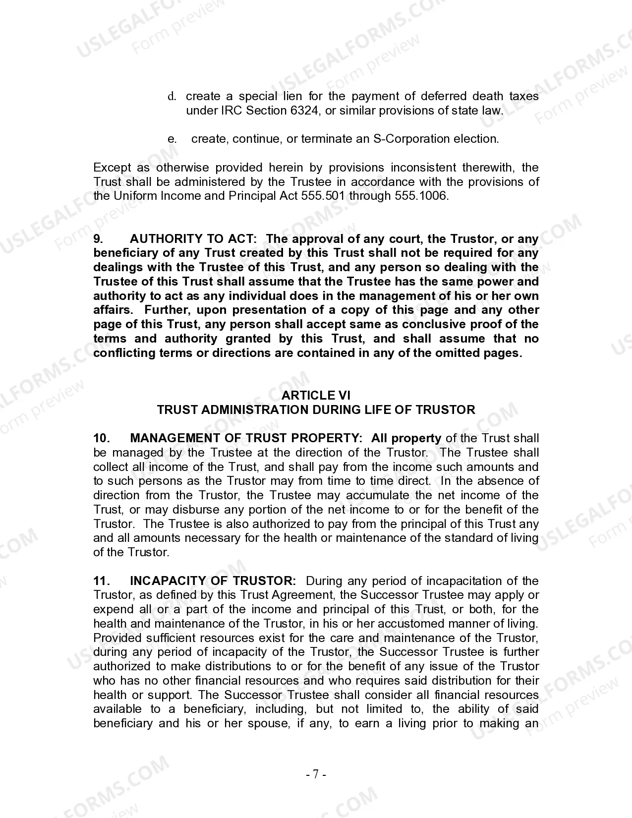 Preview Living Trust for Individual Who is Single, Divorced or Widow (or Widower) with Children