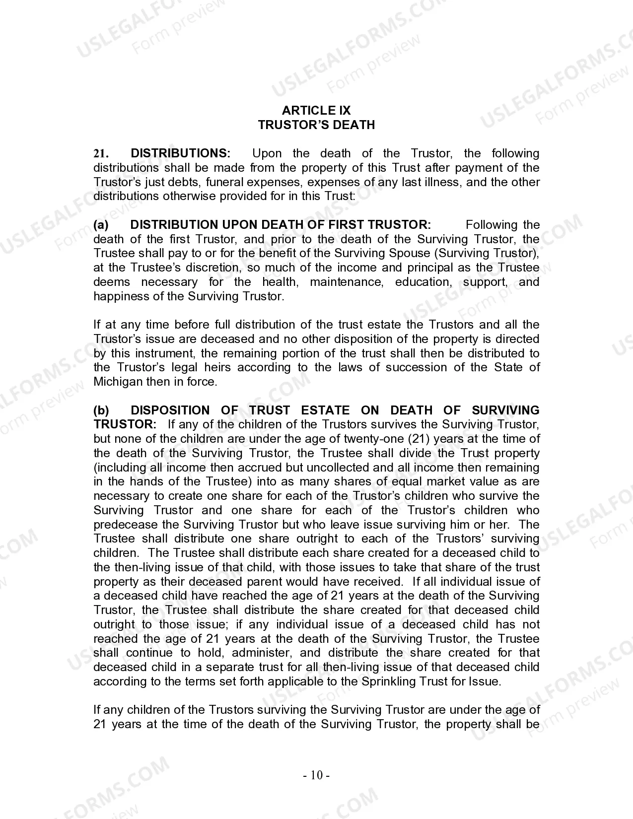 Preview Living Trust for Husband and Wife with Minor and or Adult Children