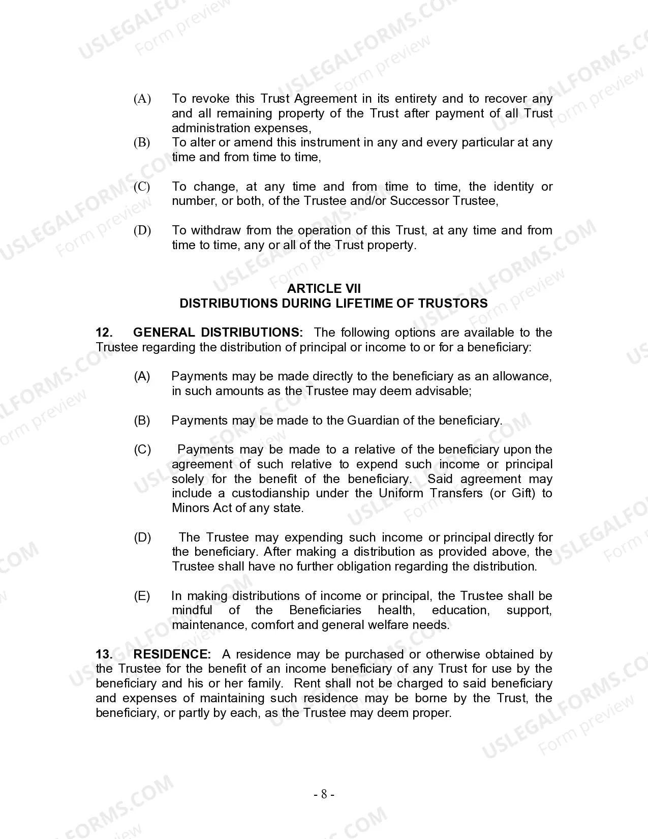 Preview Living Trust for Husband and Wife with Minor and or Adult Children