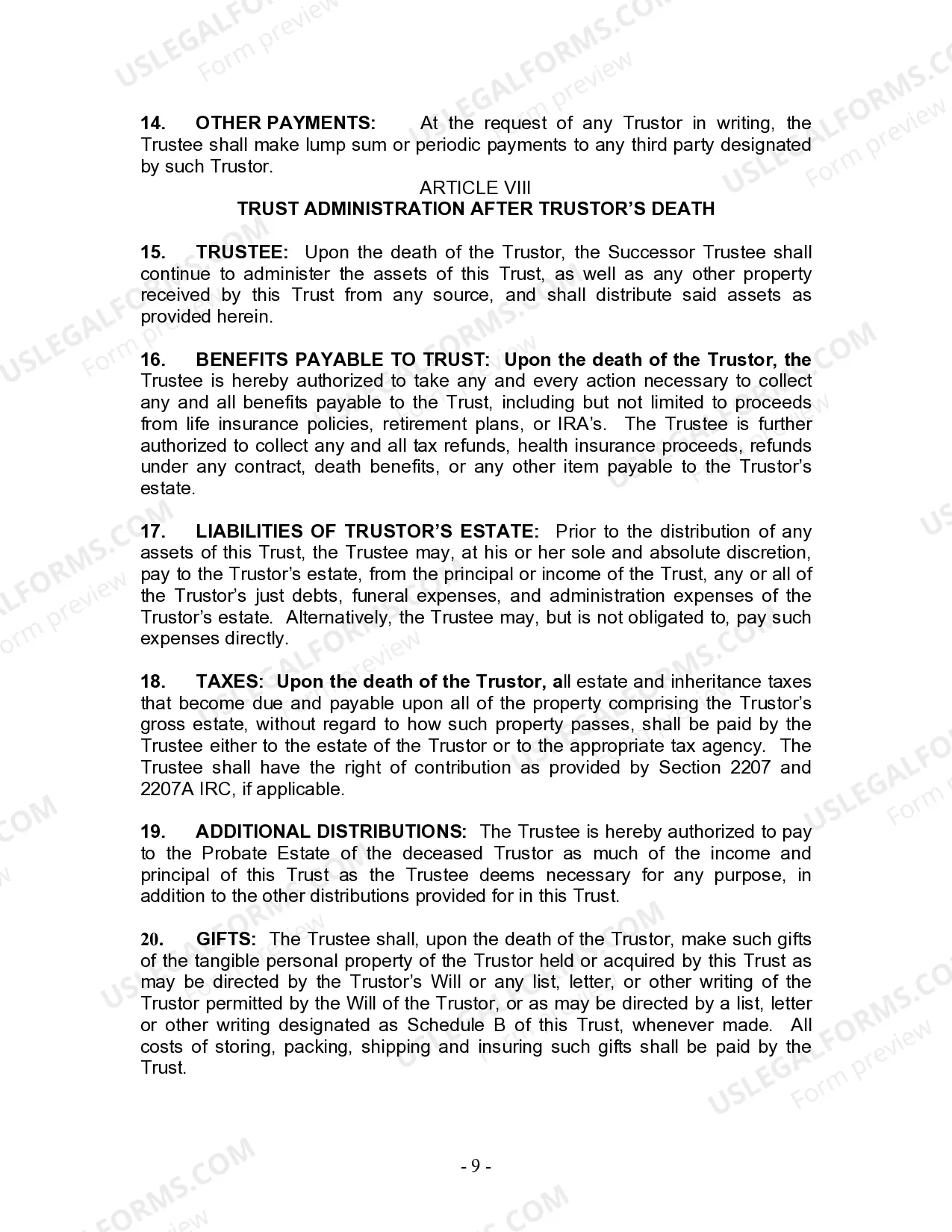 Preview Living Trust for Husband and Wife with Minor and or Adult Children