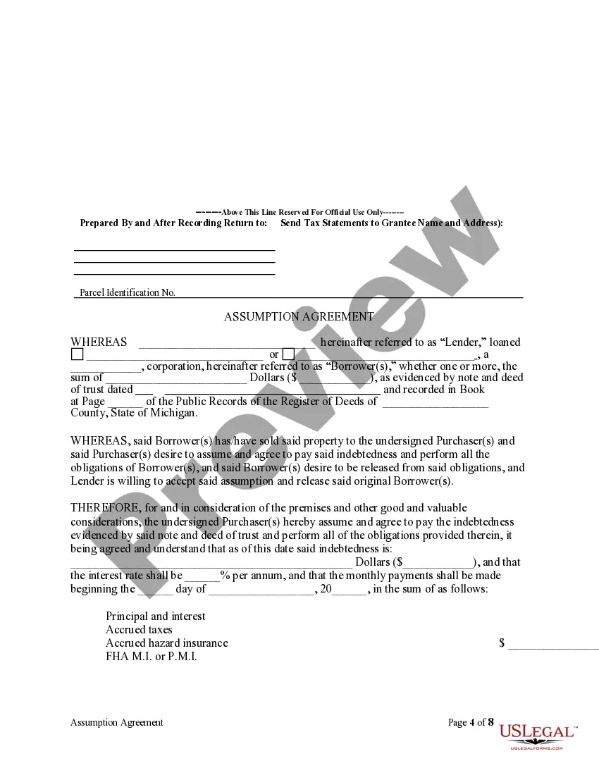 Preview Assumption Agreement of Mortgage and Release of Original Mortgagors