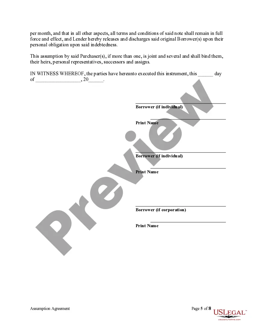 Preview Assumption Agreement of Mortgage and Release of Original Mortgagors