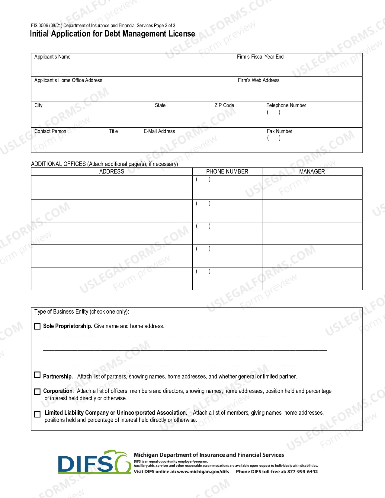 Preview Initial Application For Debt Management License