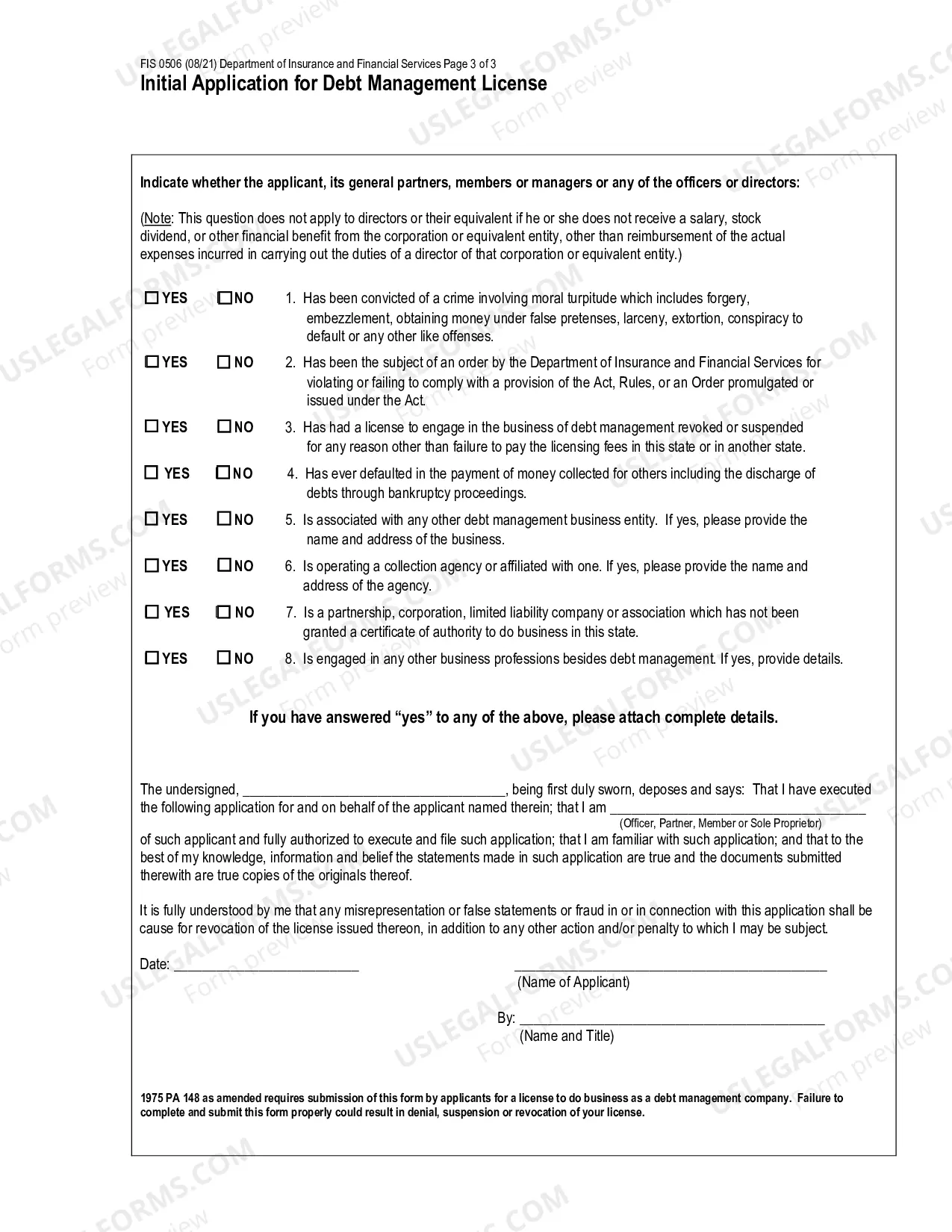 Preview Initial Application For Debt Management License