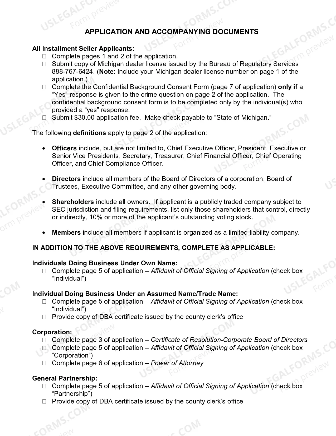 Preview Installment Seller License Application, Procedures and Fees
