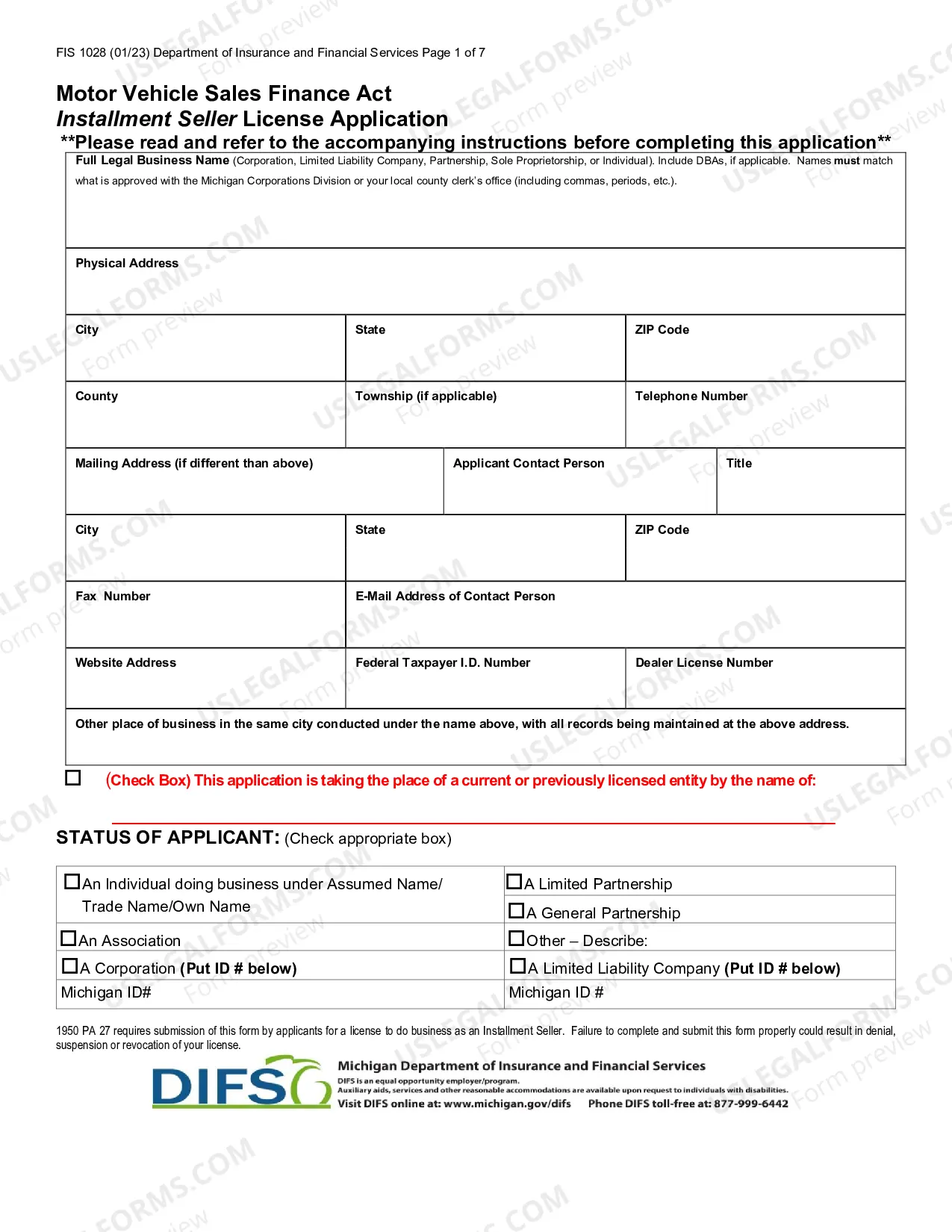 Preview Installment Seller License Application, Procedures and Fees