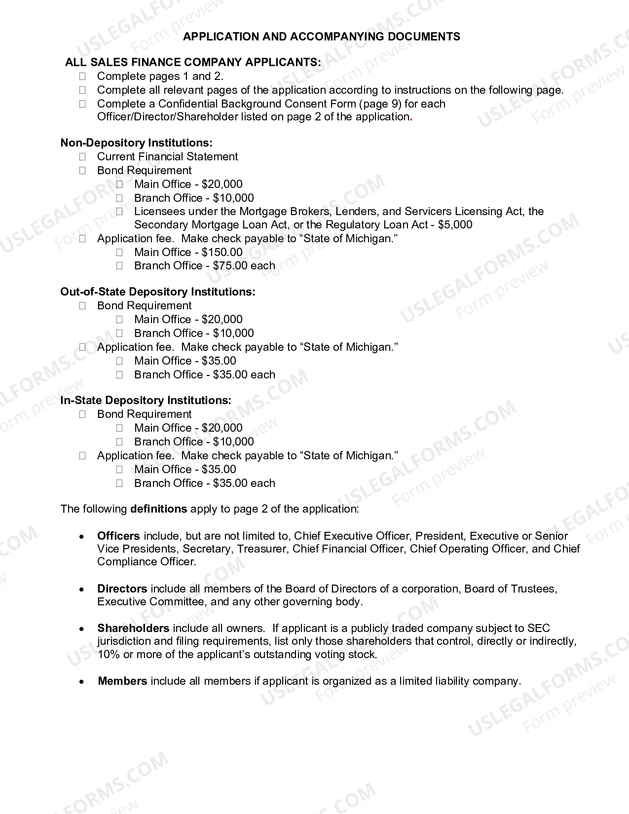 Preview Sales Finance License Application, Procedures and Fe