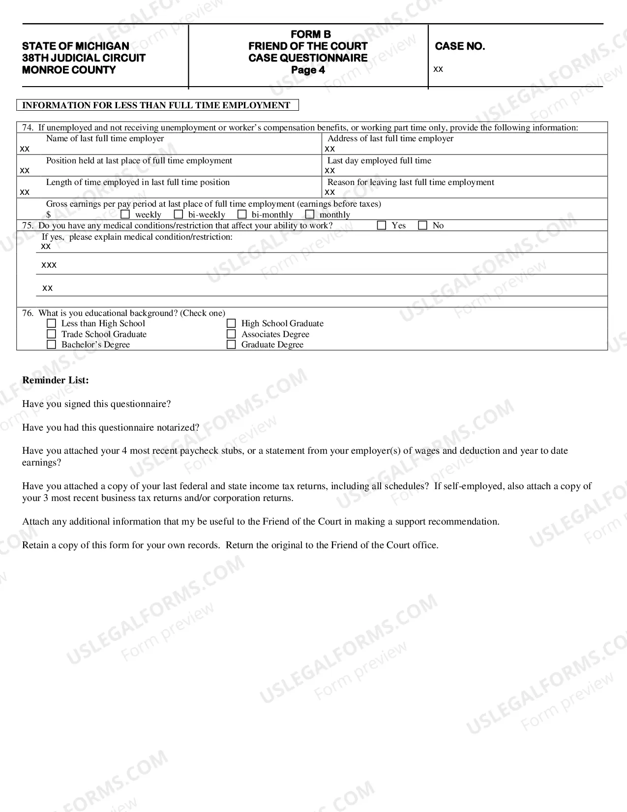 Preview Case Questionnaire