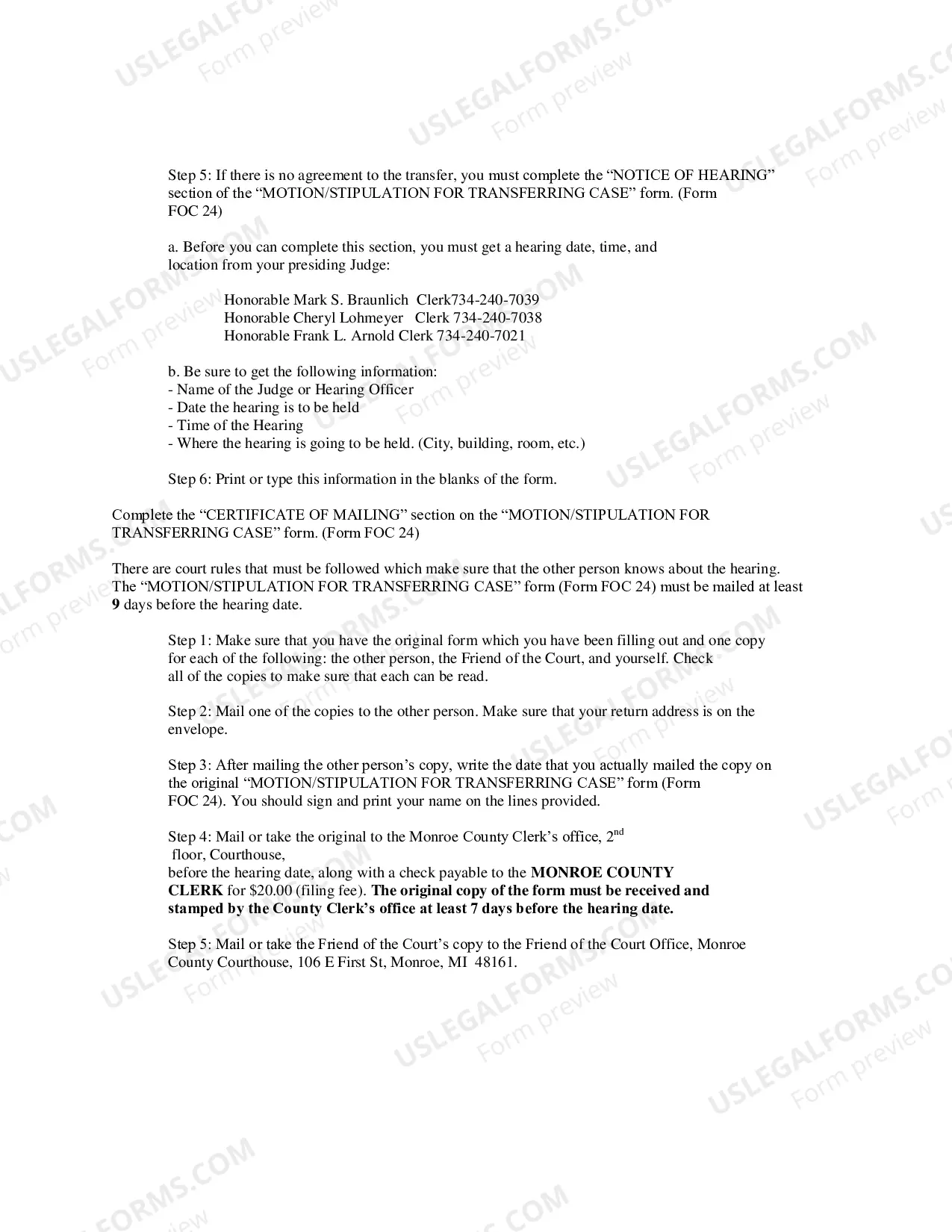 Preview Instructions for Request a Change of Venue