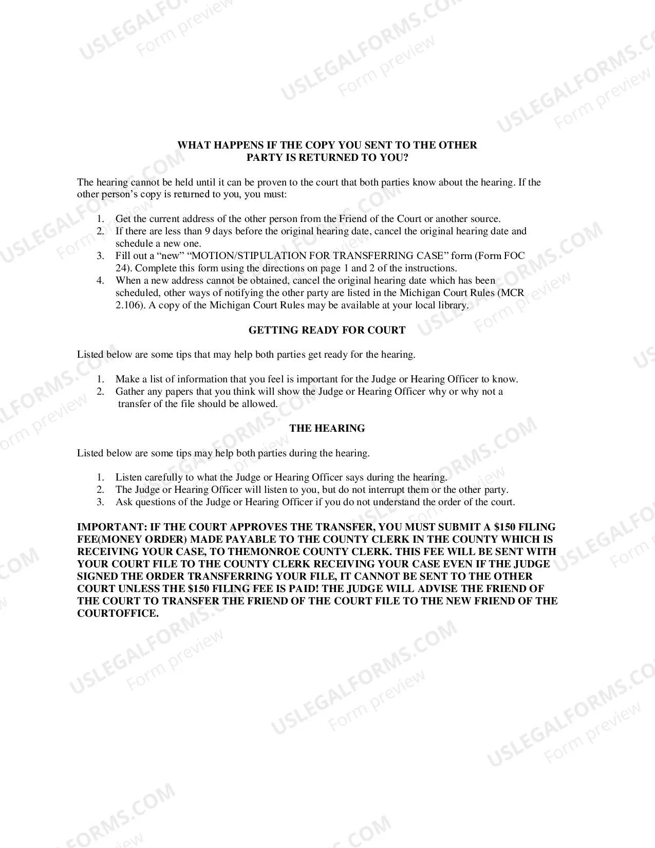 Preview Instructions for Request a Change of Venue