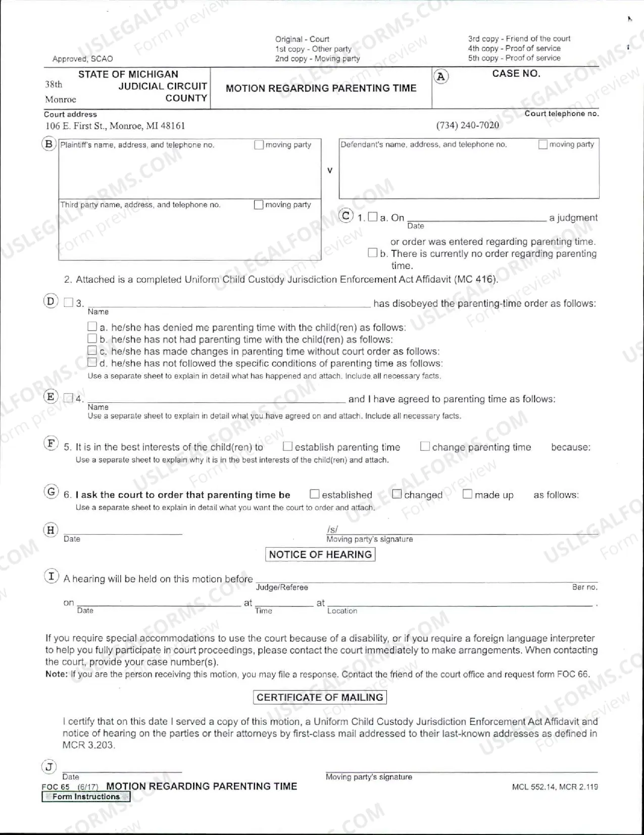 Preview InstructionsandMotion to Change Parenting Time