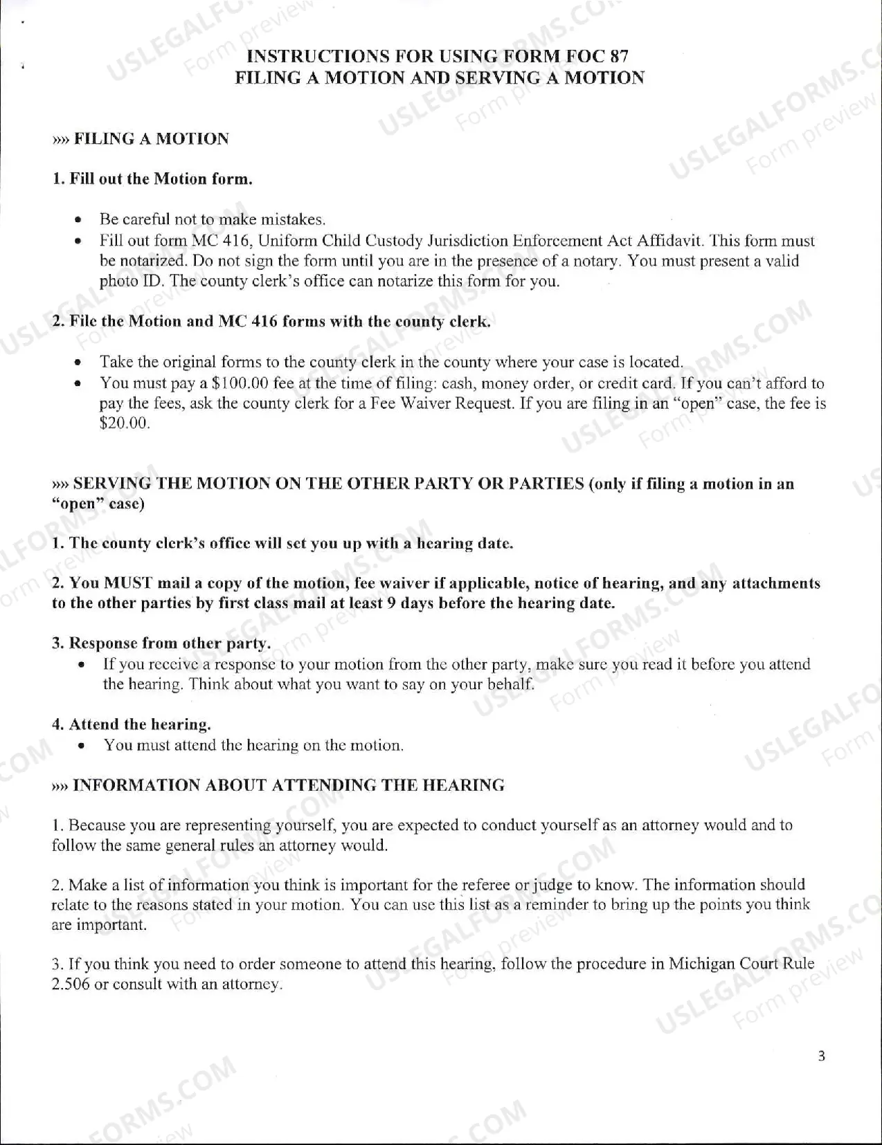Preview Instructions and Motion to Change Custody