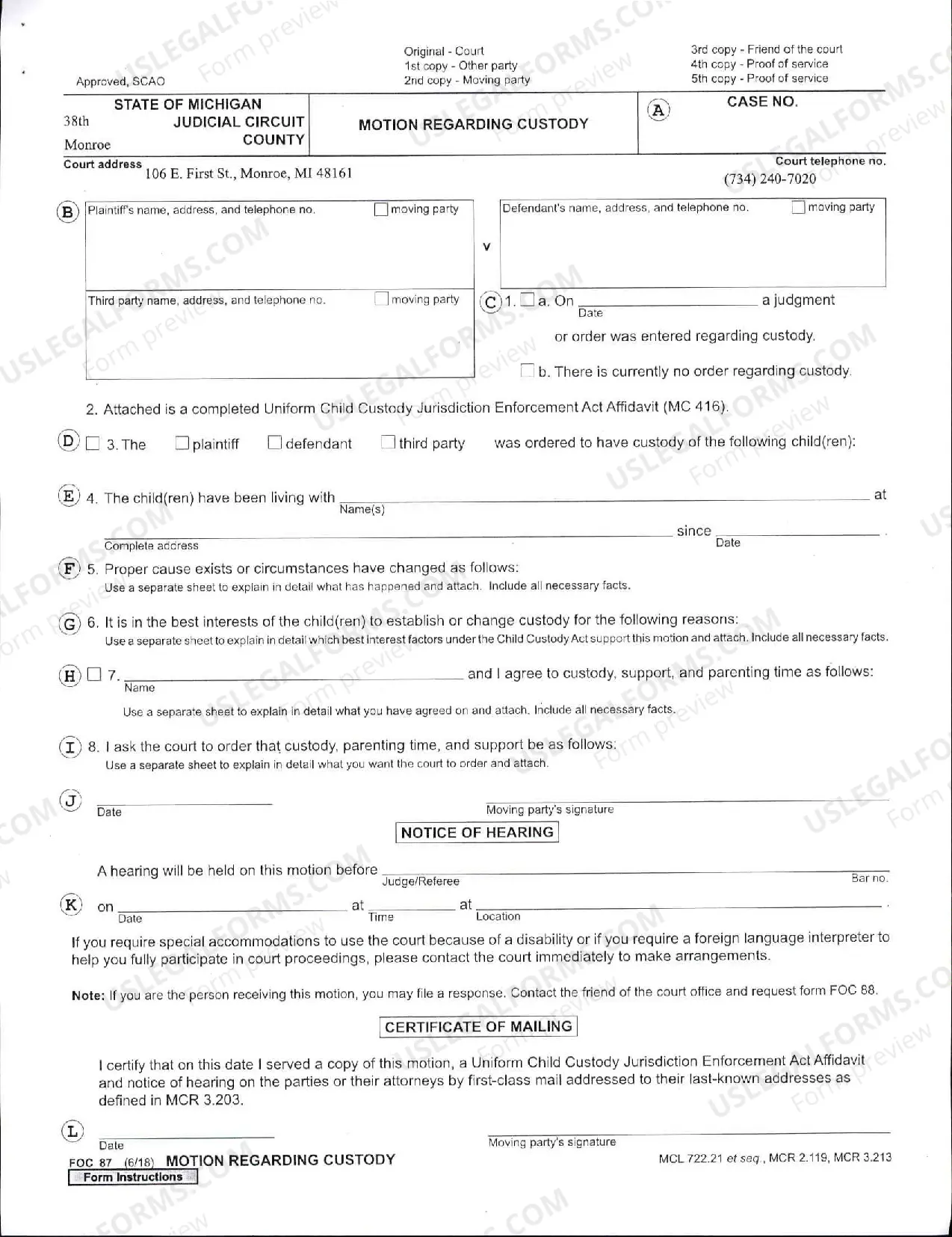 Preview Instructions and Motion to Change Custody
