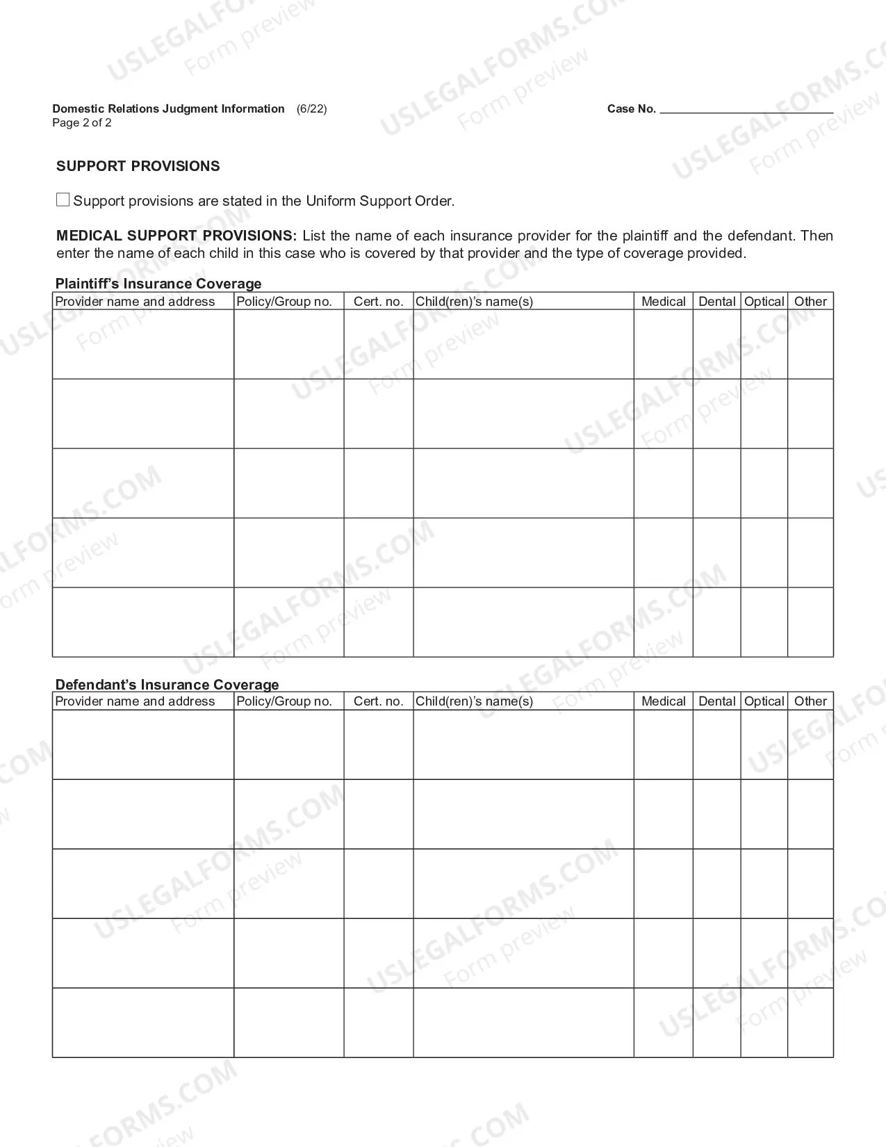 Preview FOC100 Domestic Relations Judgment Information