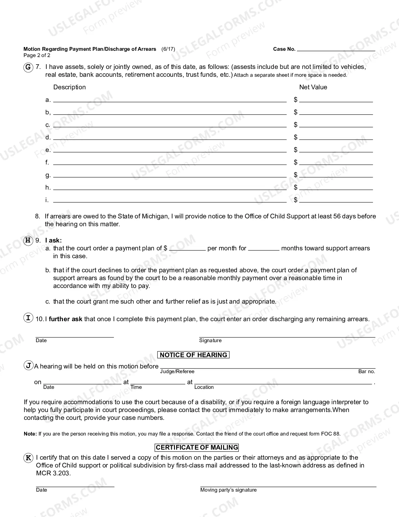 Preview Motion Regarding Payment Plan/Discharge of Arrears (with instructions)